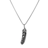 Titanium Steel Necklace, Feather, fashion jewelry & punk style & for man & blacken, original color cm 