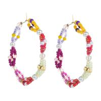 Seedbead Hoop Earring, with Plastic Pearl & Zinc Alloy, Donut, gold color plated, Bohemian style & for woman 