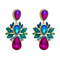 Zinc Alloy Rhinestone Drop Earring, with Glass Rhinestone, Geometrical Pattern, gold color plated, Bohemian style & for woman 