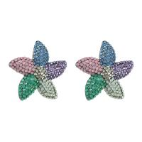 Zinc Alloy Rhinestone Stud Earring, Starfish, plated, for woman & with rhinestone 