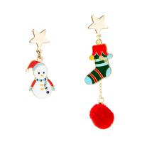 Christmas Earrings, Zinc Alloy, with Plush & Resin, gold color plated, Christmas jewelry & for woman & enamel 
