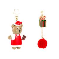 Boucles d'oreilles de Noël, alliage de zinc, avec Peluche & résine, ours, Placage de couleur d'or, Bijoux de Noël & pour femme & émail Vendu par paire