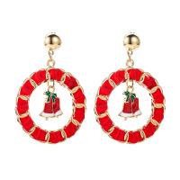 Christmas Earrings, Zinc Alloy, with Cloth, gold color plated, Christmas jewelry & for woman & enamel 