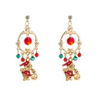 Christmas Earrings, Zinc Alloy, with Plush & Crystal, gold color plated, Christmas jewelry & for woman & enamel 