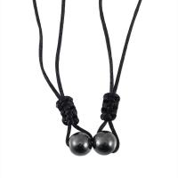 Couple Jewelry Necklace, Hematite, with Polyester Cord, Round, 2 pieces & Unisex, black Approx 15.7-31.5 Inch 