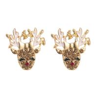 Christmas Earrings, Zinc Alloy, Antlers, gold color plated, for woman & enamel & with rhinestone 