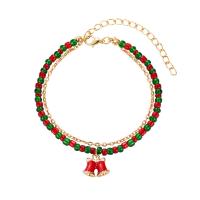 Zinc Alloy Christmas Bracelet, with Glass Seed Beads, gold color plated, Christmas jewelry & for woman & enamel Approx 9.8 Inch 