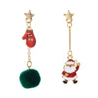Boucles d'oreilles de Noël, alliage de zinc, avec Peluche & cristal, Placage de couleur d'or, Bijoux de Noël & pour femme & émail, plus de couleurs à choisir Vendu par paire
