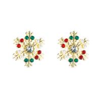 Christmas Earrings, Zinc Alloy, with Plastic Pearl, gold color plated, Christmas jewelry & for woman & enamel & with rhinestone 