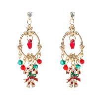 Christmas Earrings, Zinc Alloy, with Crystal, gold color plated, Christmas jewelry & for woman & enamel 