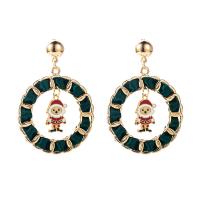 Christmas Earrings, Zinc Alloy, with Cloth, gold color plated, Christmas jewelry & for woman & enamel & hollow 