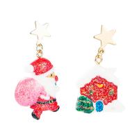 Christmas Earrings, Zinc Alloy, with Resin, gold color plated, Christmas jewelry & for woman 