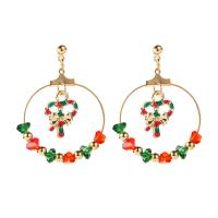 Christmas Earrings, Zinc Alloy, with Crystal, gold color plated, Christmas jewelry & for woman & enamel & hollow 
