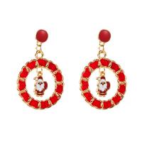 Christmas Earrings, Zinc Alloy, with Cloth, gold color plated, Christmas jewelry & for woman & enamel & hollow 