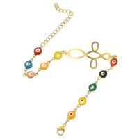 Evil Eye Jewelry Bracelet, 304 Stainless Steel, Vacuum Ion Plating, for woman & enamel, golden Approx 9 Inch 