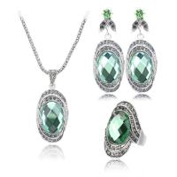 Rhinestone Zinc Alloy Jewelry Set, finger ring & earring & necklace, with Glass Rhinestone, antique silver color plated, three pieces & fashion jewelry & for woman & with rhinestone, 32mm Approx 45-50 cm 