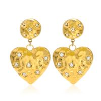 Stainless Steel Drop Earring, 304 Stainless Steel, Vacuum Ion Plating, fashion jewelry & for woman & with rhinestone, golden 