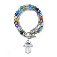 Evil Eye Jewelry Bracelet, 304 Stainless Steel, with Seedbead, fashion jewelry & for woman & with rhinestone, original color Approx 7.87 Inch 
