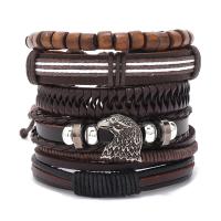 PU Leather Bracelet Set, with Cowhide & Wax Cord & Wood & Copper Coated Plastic & Zinc Alloy, 6 pieces & fashion jewelry & Unisex Approx 17-18 cm 