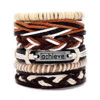 PU Leather Bracelet Set, with Cowhide & Wax Cord & Wood & Zinc Alloy, 6 pieces & fashion jewelry & Unisex Approx 17-18 cm 