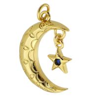 Cubic Zirconia Micro Pave Brass Pendant, Moon and Star, gold color plated, fashion jewelry & DIY & micro pave cubic zirconia & for woman, golden Approx 3mm 