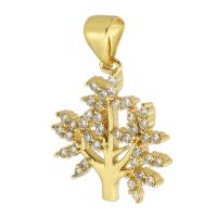 Cubic Zirconia Micro Pave Brass Pendant, Tree, gold color plated, fashion jewelry & DIY & micro pave cubic zirconia & for woman, golden Approx 3.5mm 