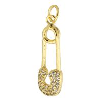 Cubic Zirconia Micro Pave Brass Pendant, Safety Pin, gold color plated, fashion jewelry & DIY & micro pave cubic zirconia & for woman, golden Approx 3.5mm 