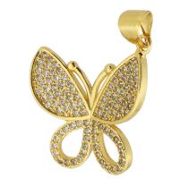 Cubic Zirconia Micro Pave Brass Pendant, Butterfly, gold color plated, fashion jewelry & DIY & micro pave cubic zirconia & for woman, golden Approx 3.5mm 