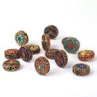 DIY Buddha Beads, Brass, with Natural Stone, Flat Round, gold color plated 
