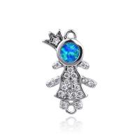 Cubic Zirconia Micro Pave Brass Connector, with Opal, Girl, plated, DIY & micro pave cubic zirconia & 1/1 loop 