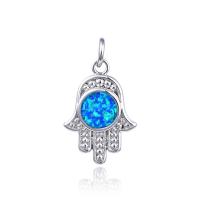 Cubic Zirconia Micro Pave Brass Connector, with Opal, Hamsa, plated, DIY & 1/1 loop 