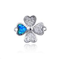 Cubic Zirconia Micro Pave Brass Connector, with Opal, Four Leaf Clover, plated, DIY & micro pave cubic zirconia & 1/1 loop 