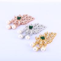 Cubic Zirconia Micro Pave Brass Connector, with Plastic Pearl, Flower, plated, DIY & micro pave cubic zirconia 