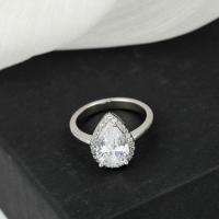 Cubic Zircon Brass Finger Ring, Teardrop, platinum color plated & for woman & with cubic zirconia, platinum color 