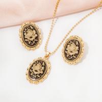 Fashion Zinc Alloy Jewelry Sets, earring & necklace, Rose, gold color plated, 2 pieces & for woman, golden 