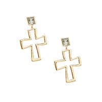 Zinc Alloy Rhinestone Drop Earring, Cross, gold color plated, for woman & with rhinestone, golden 
