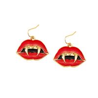 Enamel Zinc Alloy Drop Earring, Lip, gold color plated, for woman, red 