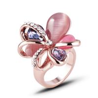 Cats Eye Zinc Alloy Finger Ring, with Cats Eye & Crystal & for woman & with rhinestone, rose gold color 