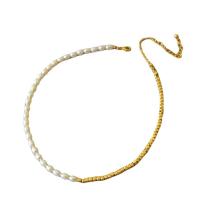 Freshwater Pearl Brass Necklace, with Brass, with 1.97inch extender chain, gold color plated, fashion jewelry & for woman Approx 14.57 Inch 
