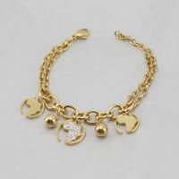 Stainless Steel Charm Bracelet, 304 Stainless Steel, 18K gold plated, fashion jewelry & for woman & with rhinestone, golden Approx 8.27 Inch 