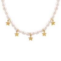 Natural Freshwater Pearl Necklace, with Titanium Steel, with 3.15inch extender chain, Star, fashion jewelry & for woman, golden, 4mm,6mm Approx 14.96 Inch 