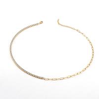Stainless Steel Chain Necklace, 304 Stainless Steel, 18K gold plated & for woman & with rhinestone, golden, 3mm,3.3*9mm Approx 6.3 Inch, Approx 17.72 Inch 