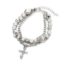 Titanium Steel Bracelet & Bangle, Cross, Double Layer & fashion jewelry & Unisex, original color cm 