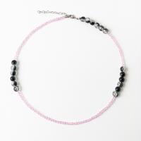 Quartz Necklace, Rose Quartz, with Glass Beads, with 5cm extender chain, fashion jewelry & for woman, pink, 3mm,8mm .5 cm 