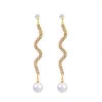 Plastic Pearl Zinc Alloy Earring, with Plastic Pearl, Round, plated, fashion jewelry & for woman & with rhinestone 82mm 