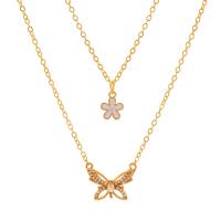 Rhinestone Brass Necklace, with 5cm extender chain, Butterfly, plated, Double Layer & fashion jewelry & for woman & with rhinestone .5 cm 