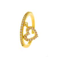 Rhinestone Brass Finger Ring, Heart, plated, With Pendant & fashion jewelry & for woman & with rhinestone & hollow Inner Approx 17mm 