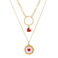 Enamel Zinc Alloy Necklace, with 5cm extender chain, Heart, gold color plated, Double Layer & fashion jewelry & Bohemian style & for woman, golden cm 