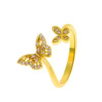 Rhinestone Brass Finger Ring, Butterfly, plated, fashion jewelry & for woman & with rhinestone Inner Approx 17mm 