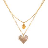 Rhinestone Zinc Alloy Necklace, with 5cm extender chain, Heart, plated, Double Layer & fashion jewelry & for woman & with rhinestone .5 cm 